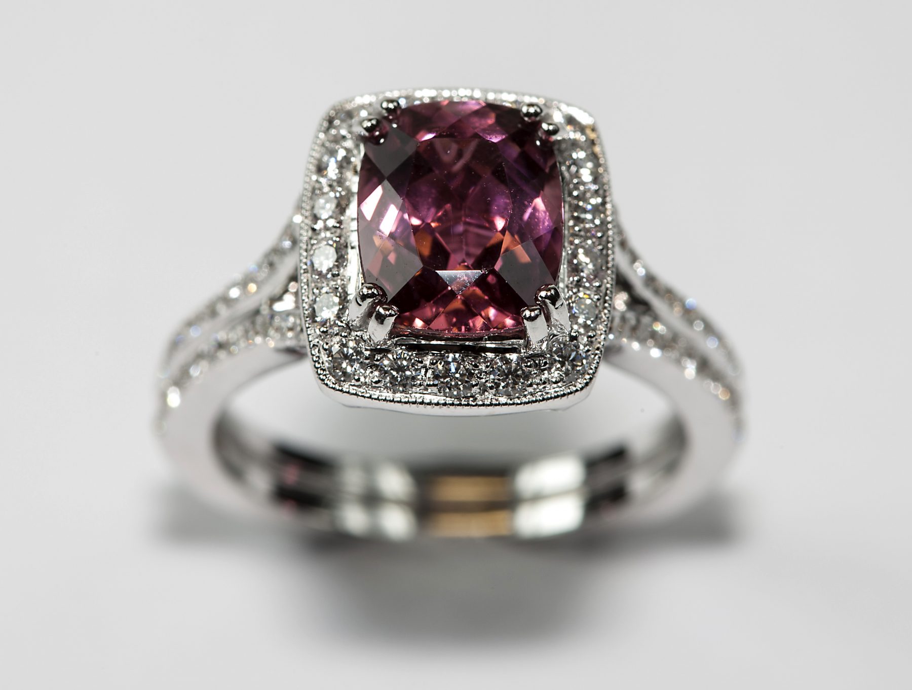 18ct White Gold Pink Tourmaline & Pave Diamond Ring - Austen Jewellers