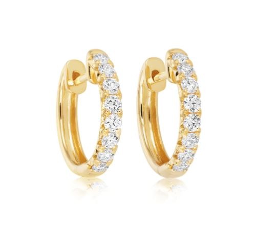 18ct Yellow Gold Half Diamond Hoop Earrings - R.L. Austen | R.L. Austen